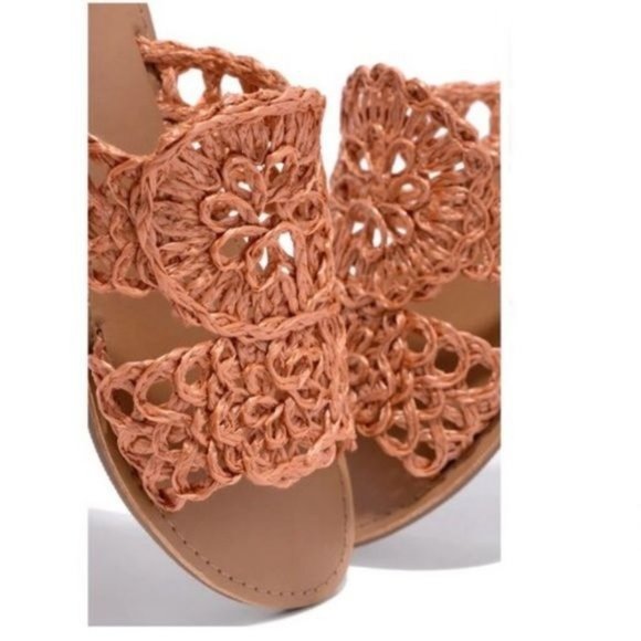 !! NEW !! Woven Raffia Slide Sandals in Deep Coral - Picture 3 of 7